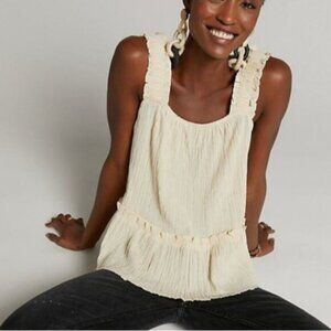 Anthropologie Current Air Cream Ruffled Top Size Small